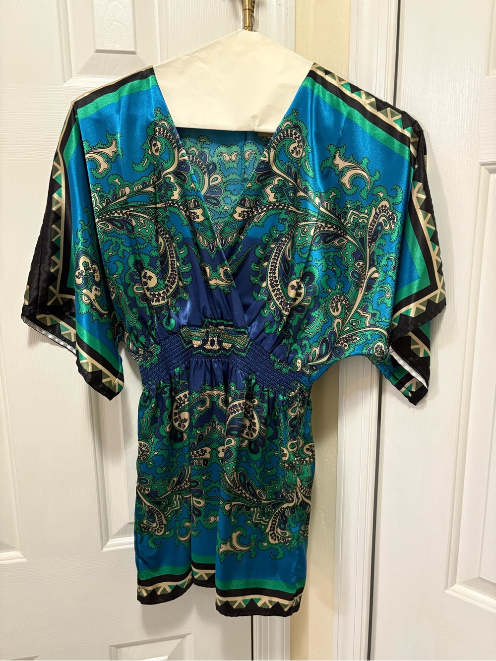 Notations Teal and Navy Paisley V‑Neck Tunic